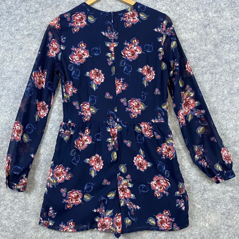 Abercrombie & Fitch Floral Navy Shorts Romper Jumpsuit Sheer Sleeves‎ Size 2